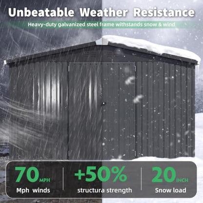 12' x 12' Waterproof Metal Garden Tool Shed (Dark Grey / 12x12)
