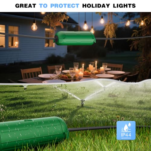 3 Pack] Flemoon Outdoor Extension Cord Safety Cover with Waterproof Seal (Green / Small Box: 5.3" L x 2" W x 2" H)