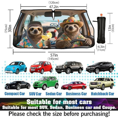 Funny Sloth Car Windshield Sun Shade Umbrella Bendable Handle Foldable Animal Print Sloth Sunshade for Car Windshield Block UV Rays Keep Vehicle Cool for Most Sedans SUV Trucks Cars 57"x30" (147*75cm,33*11cm / Sloth)
