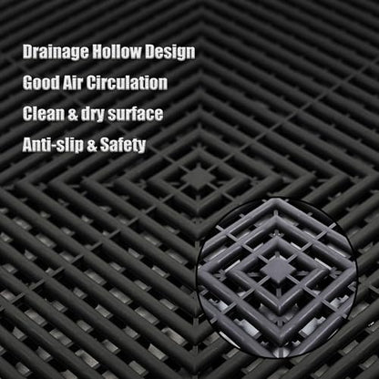Interlocking Garage Floor Tiles (Black / 16"L x 16"W x 0.7"Th)