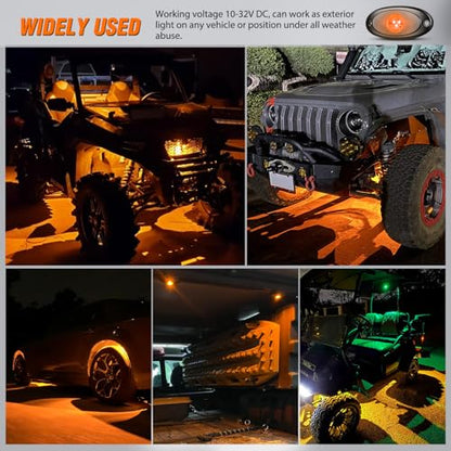 6 PCS Pink Amber LED Rock Lights Underglow Wheel Well Fender Pods (Amber / 6Pcs Pods)