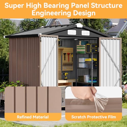 6x4 FT Metal Outdoor Steel Shed Light Brown (Light Brown / 6'x4')