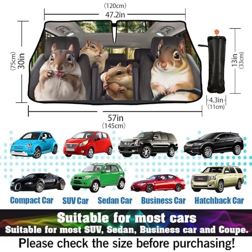 Funny Squirrel Car Windshield Sun Shade Umbrella Sunshade Block UV Rays Sun Visor Protector Auto Windshield Sunshade to Keep Vehicle Cool for Cars Trucks & Suvs 57 X 30 in (57'' X 30'' / style-AB12)