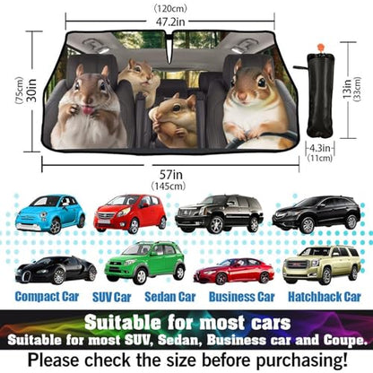 Funny Squirrel Car Windshield Sun Shade Umbrella Sunshade Block UV Rays Sun Visor Protector Auto Windshield Sunshade to Keep Vehicle Cool for Cars Trucks & Suvs 57 X 30 in (57'' X 30'' / style-AB12)