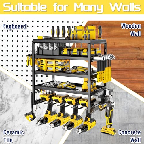 Power Tool Organizer Wall Mount (5-Tier 4 Drill Holders)