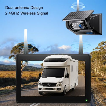 7" HD 1080P Magnetic Solar Wireless Backup Camera 1 Min DIY Install (Murky Black / 7-inch 2-Camera)