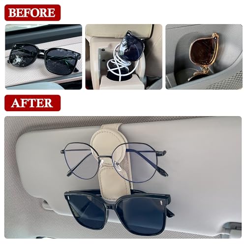 2 Pack Sunglasses Holder for Car Visor (Beige / 2 Pack)