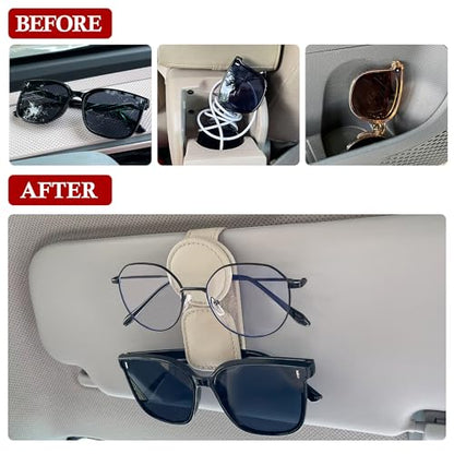 2 Pack Sunglasses Holder for Car Visor (Beige / 2 Pack)