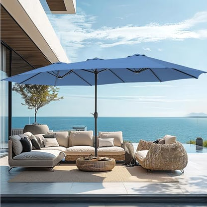 15ft Large Outdoor Patio Umbrella with Base Included (Haze Blue)