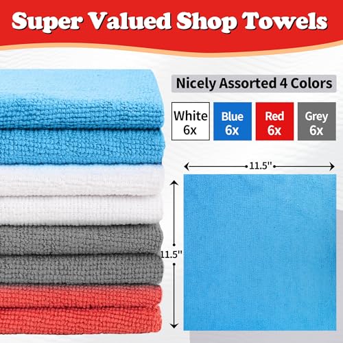 Shop Towels Microfiber Cleaning Cloth Bulk (24PK / 4 Colors)