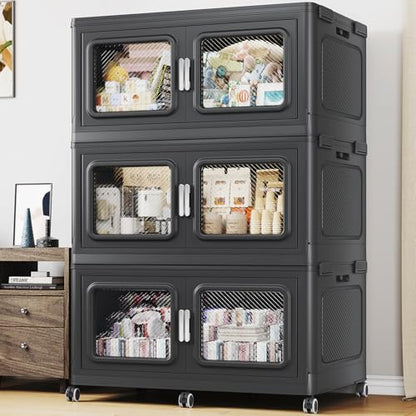 660 Qt Extra Large Stackable Storage Bin with Lids (Black / 220QT-3pack)