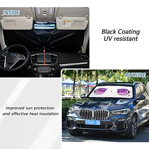 Purple Anime Kawaii Eyes Windshield Sun Shade Umbrella Foldable Car Front Window Sunshade Blocks UV Rays Heat Keep Vehicle Cool (multi 6)