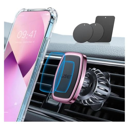 Magnetic Phone Holder for Car Phone Holder with Upgraded Clip (Pink)