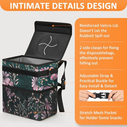 Car Trash Can with Lid Leak Proof Car Accessories for Women (3 Gallons / Navy Floral)