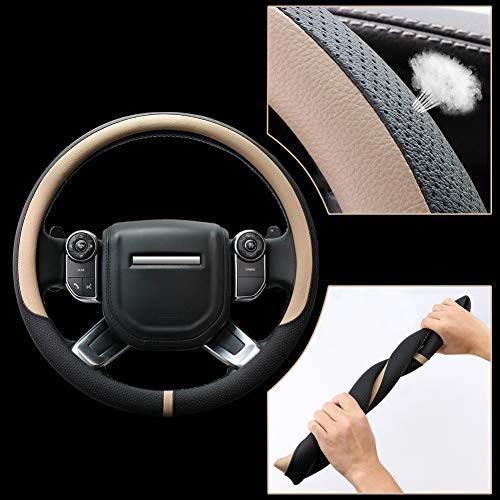 Breathable Car Steering Wheel Cover 16 inch Auto Universal Leather Wrap Non (A-Beige / L (15.5"-16"))