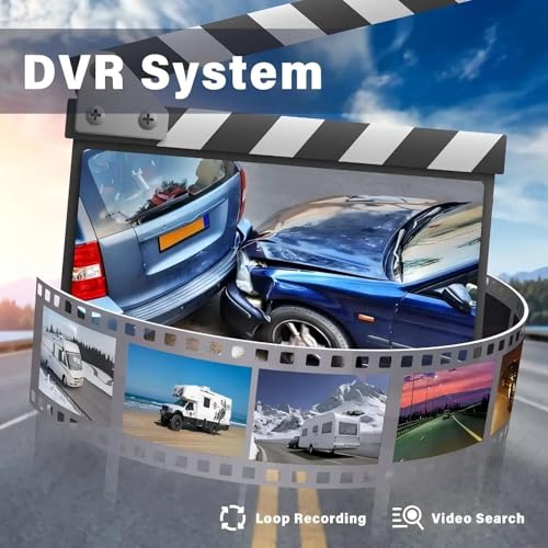 Car Backup Cameras System with 9'' Quad Split Monitor for RV Trailer Semi Truck Camper Bus & 4 AHD 1080P Rear&Side View Cameras with DVR Record Function Night Vision IP69 Waterproof