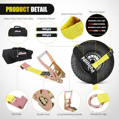 4 Pack 2" x 10' Car Tie Down Straps with Flat Hooks Heavy Duty Adjustable Wheel Ratchet Straps for Hauling UTV (4Pcs 2in x 10ft Straps with Flat Hooks)