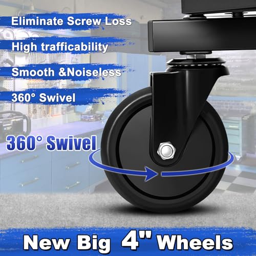 Rolling Stool with Wheels (Carbon Fiber Blue)