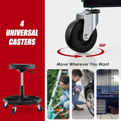Mechanic Stool with Wheels (Black / Tool Tray)