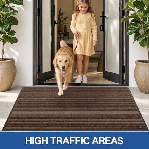 Front Door Mat (2' x 4' (Rectangular) / Brown-stripe)