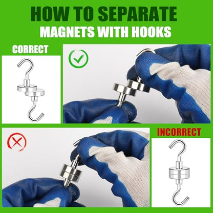 12 Pack Magnetic Hooks Heavy Duty 85lbs Strong Magnets (Silver / 12pack-85LB)