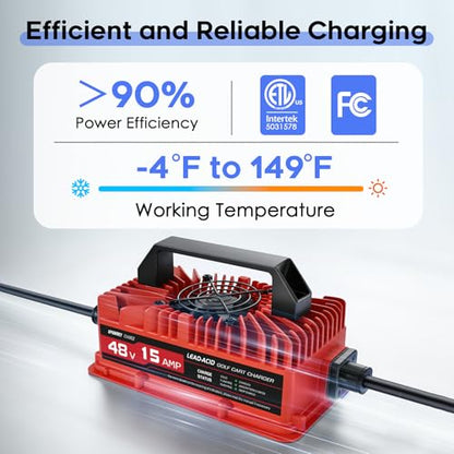 15 AMP Golf Cart Charger for 48 Volt EZGO RXV & TXT (Red)
