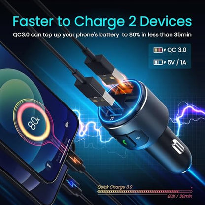 Upgraded V5.3 FM Bluetooth Transmitter (Black)