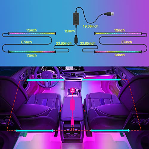 4PCS USB Car Interior Lights Dream Color App and Remote Control (APP RGBIC Lights)