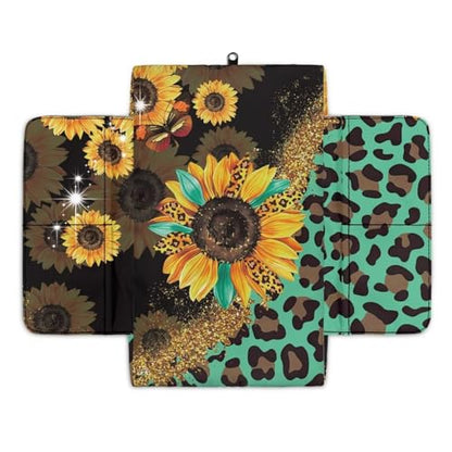Sunflower Leopard Print Green Car Center Console Pad Comfortable Anti (Sunflower Leopard Print Green)