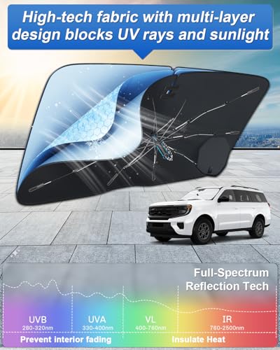 for 2026 2027 Ford Expedition Car Windshield Sun Shade Umbrella for 2025 2026 2027 Ford Expedition Accessories Car Window Sunshade Easy to Fold Reflective Heat&UV Protection Sun Visor Blocker (2025-2027 Expedition)