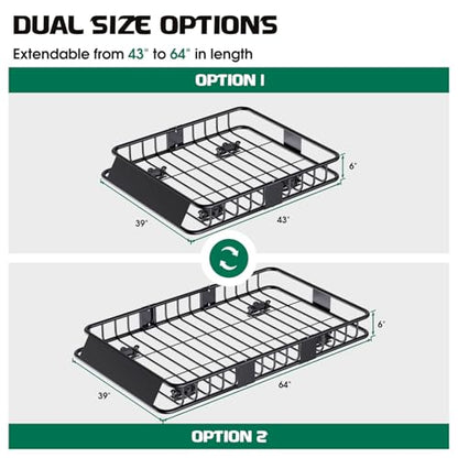 250LBS Universal Roof Rack Basket (Roof Basket with Bag and Net)
