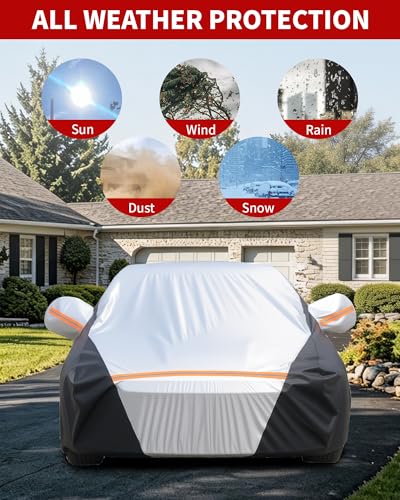Car Cover Waterproof All Weather for 185" (Silver and Black / 3L+Sedan)