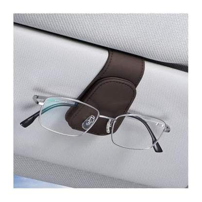 Sunglasses Holders for Car Sun Visor (1 Pack / Brown/Leather)