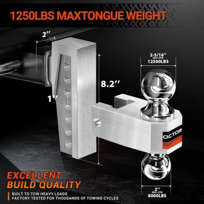 Adjustable Trailer Hitch (Silver Dual Ball / 2 inch - 6 inch Drop)