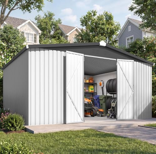 12' x 14' Waterproof Metal Outdoor Storage Shed (WHITE / 12x14)