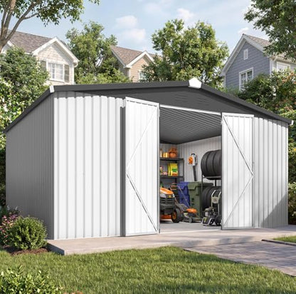 12' x 14' Waterproof Metal Outdoor Storage Shed (WHITE / 12x14)