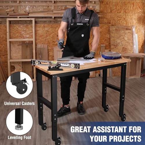 48" Adjustable Workbench with Wheels and Leveling Foot (48"x22" 2-IN-1 Workbench)