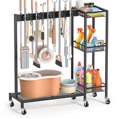 Broom Holder with Cleaning Supplies Organizer (Large)