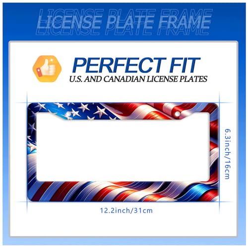 Patriotic American License Plate Frame Stainless Steel Car Accessory 6x12 (Watercolor American Flag Pattern)