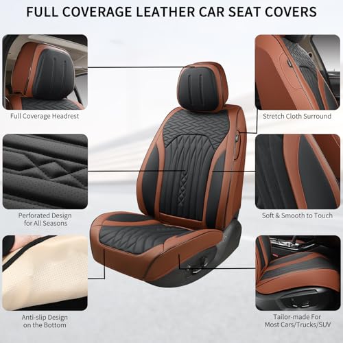 Car Seat Covers Full Set (Brown-Black / Front Pair)