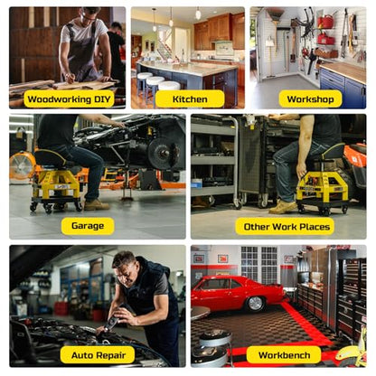 Rolling Shop Stool for Garage with Casters (Yellow)