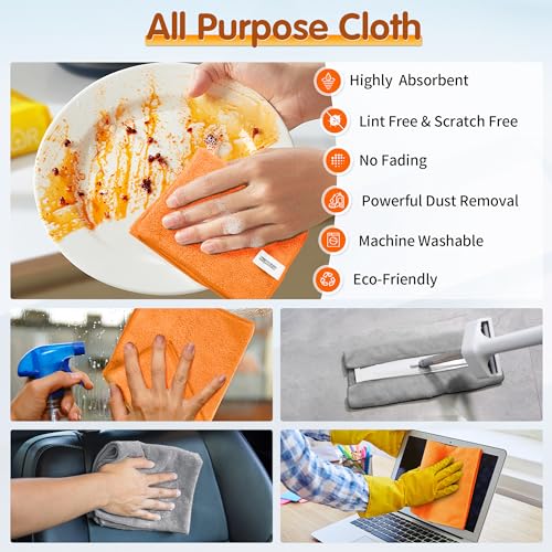 Microfiber Cleaning Cloth (12pk / Grey&orange)