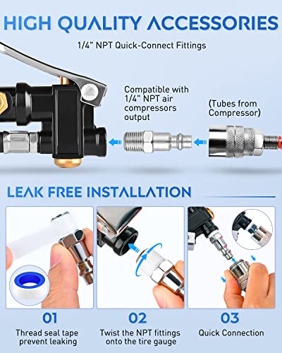 50057A Digital Tire Inflator Deflator with Pressure Gauge 250 PSI Air Chuck and Compressor Accessories with Rubber Hose and Quick Connect Coupler for 0.1 Display Resolution (Tire Inflator Gauge Style 2)