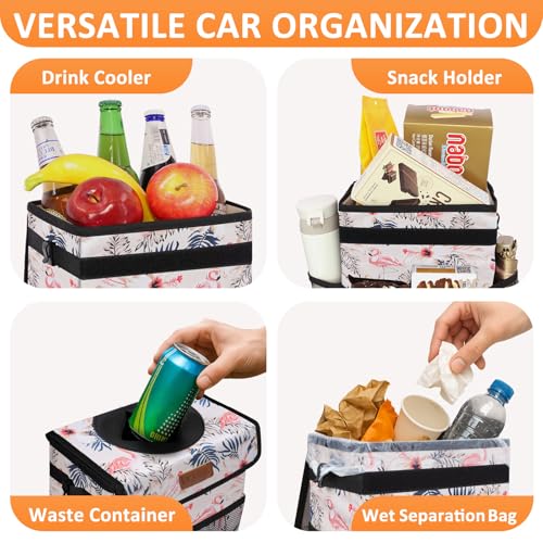 Car Trash Can with Lid Leak Proof Car Accessories for Women (2.2 Gallons / Pink Flamingos)