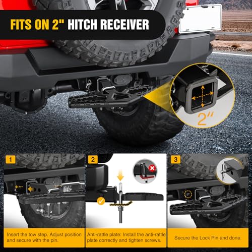 Tow Hitch Step Bar 2" Receiver Bumper Guard for Pickup Truck SUV (Tow Hitch Step w/ Anti Rattle Stabilizer)