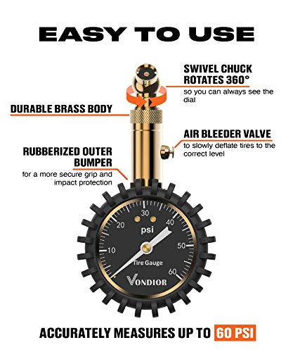 Tire Pressure Gauge for Cars (0-60 PSI / Black Tire Gauge w/o‌ Tube)