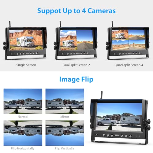 4 Magnetic Solar Wireless Backup Camera HD1080P 9" Loop Recording Monitor (9"-4 Cam)