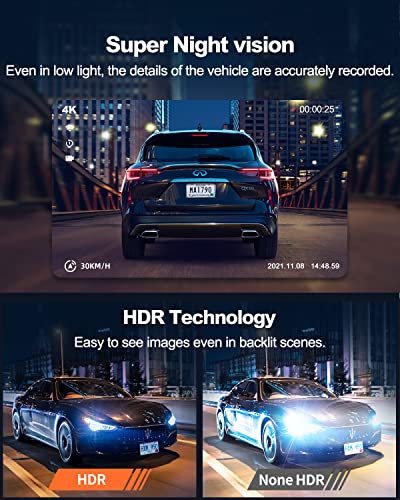 D21 Dash Cam Real 4K Dash Camera Front 5G WiFi GPS (Front dash cam)
