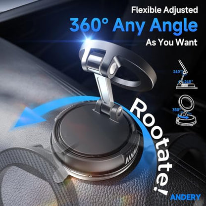 Compact Foldable Car Phone Holder for Magsafe [78+LBS Strongest Suction & 2400gf Strongest Magnetic] 360° Adjustable Car Phone Mount (Carbon Fiber)
