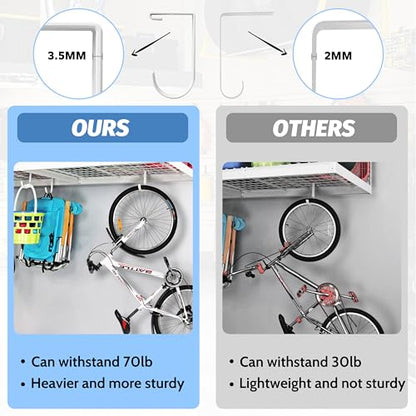 6 Pack Heavy Duty Flat Hook Accessory for Garage Ceiling and Wall Storage (White-6)